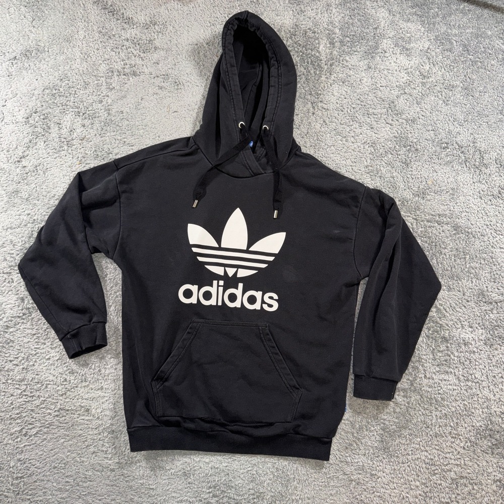 Adidas Originals Trefoil Hoodie Small Black Pullover Sweatshirt Women Logo